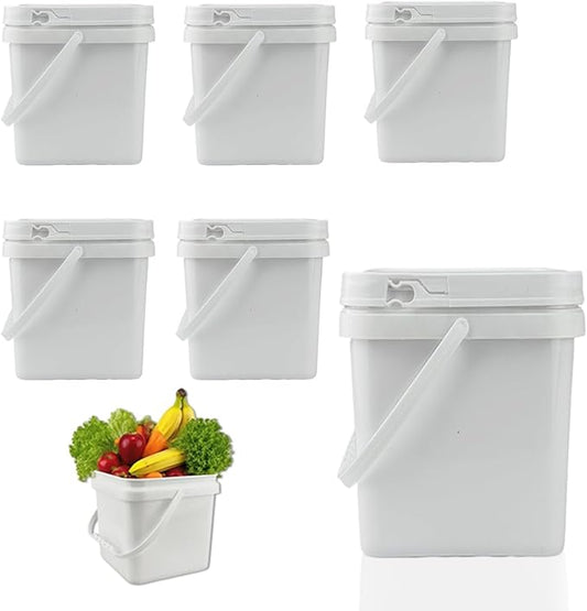 6 Pcs 2.2 Gallon Square Buckets with Lid Duty Plastic Stackable Multipurpose Bucket Suitable for Food Storage Garage car wash Paint Buckets Live Bait Bucket for Fishing （White）