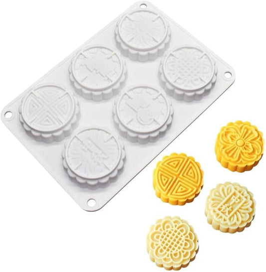 6 Flower Silicone Cake Mold Handmake DIY Bread Mould Silicone Moulds For Cake Mooncake Mold Cake Tools (Mooncake O_8.52 X5.8 X0.84 inch)