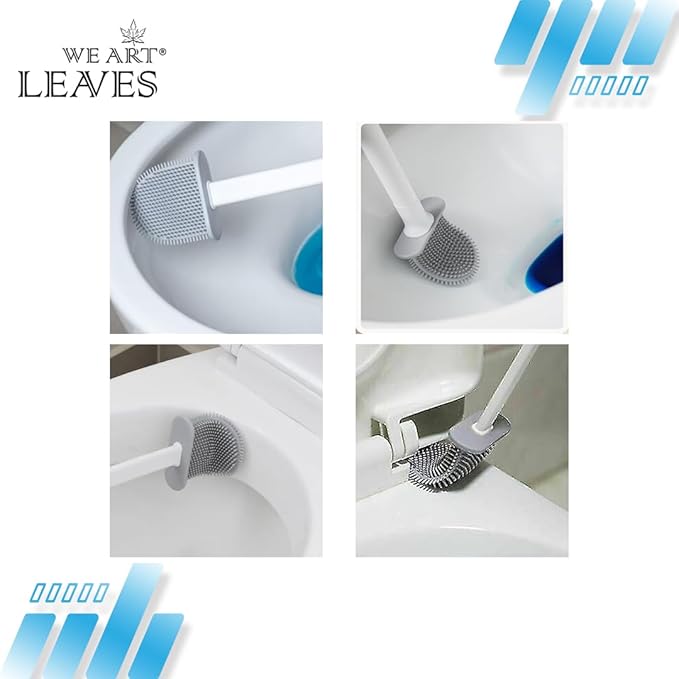 Toilet Brush Silicone and Holder Set – Pack of 1 Wall Mounted Toilet Brush White – Long Non-Slip Handle, Flexible Bristles for Easy Cleaning – Modern Toilet Scrubber Brush