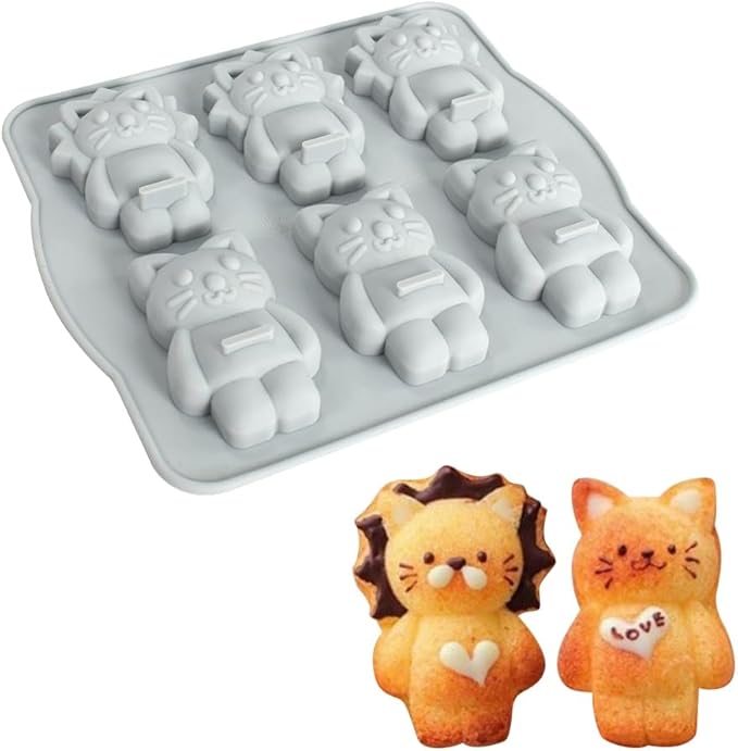 Silicone Mold for Cake DIY Baking Chocolate Eco-Friendly Cake Mold Candy Chocolate Cake Mould Baking DIY Kitchen Accessiories (Lion Cat Q_7.92 X7 X0.76 inch)