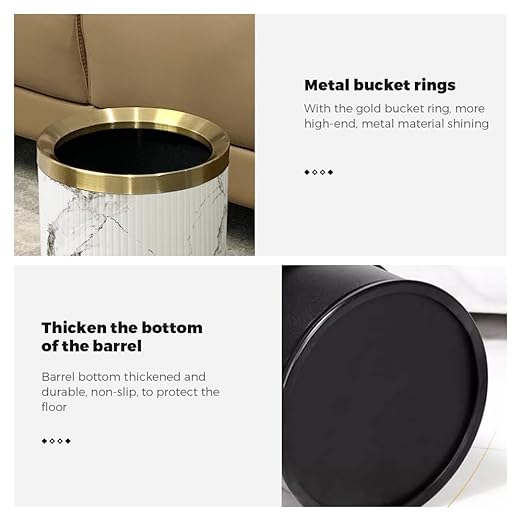 Small Fancy Bathroom Trash Can, Metal Trash Can Covered with Leather, Open Top, Hide The Garbage Bag，for Bathroom, Living Room, Bedroom, Office, Bank, Hotel (9L-Ink Painting)