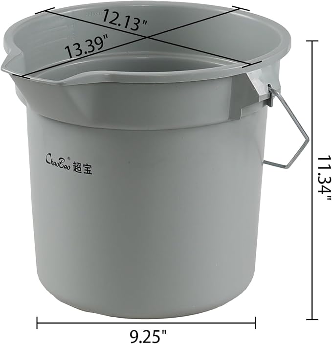 3.5 Gallon Heavy-Duty Plastic Cleaning Buckets with Handle, 4 Pcs 14 Quart Round Utility Bucket Pail, Gray