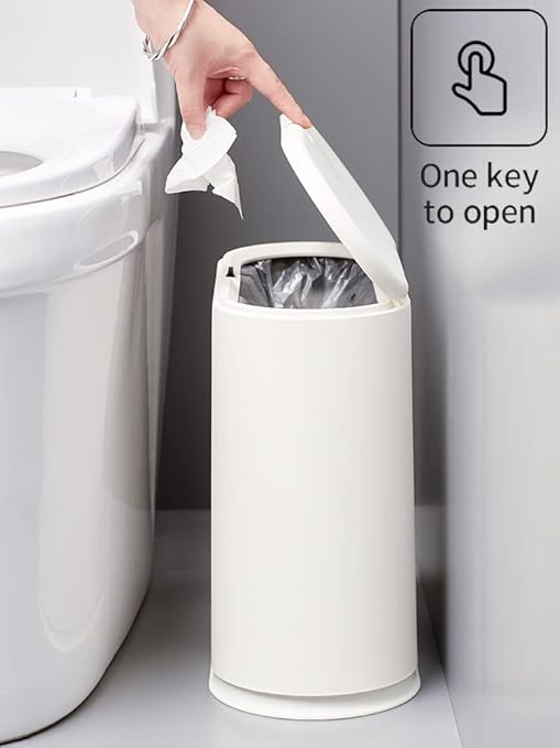 Black Slim Rectangular Plastic Trash Can with Press Type Lid,12 Liter / 3.2 Gallon Narrow Trash Bin with Pop-up Lid for Toilet,Bedroom,Bathroom,Office,Kitchen,Powder Room
