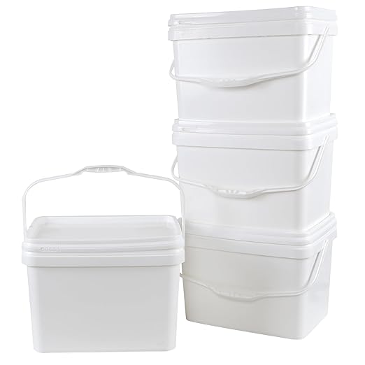Zopnny 5.2 Gallon Rectangular Plastic Food Container Industrial Pail, 20L Bucket Pail with Plastic Handle and Lid, White, 4 Packs