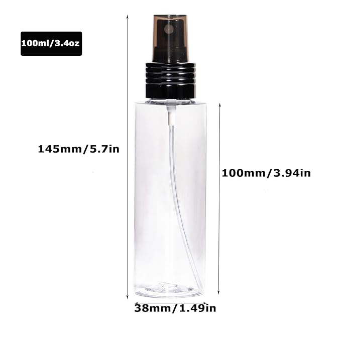 Yebeauty Empty Spray Bottles for Essential Oils, 3.4oz Refillable Clear Plastic Misting Spray Bottles Atomizer Fine Mister Spray Bottle for Beauty Products, Cleaning, Pack of 2