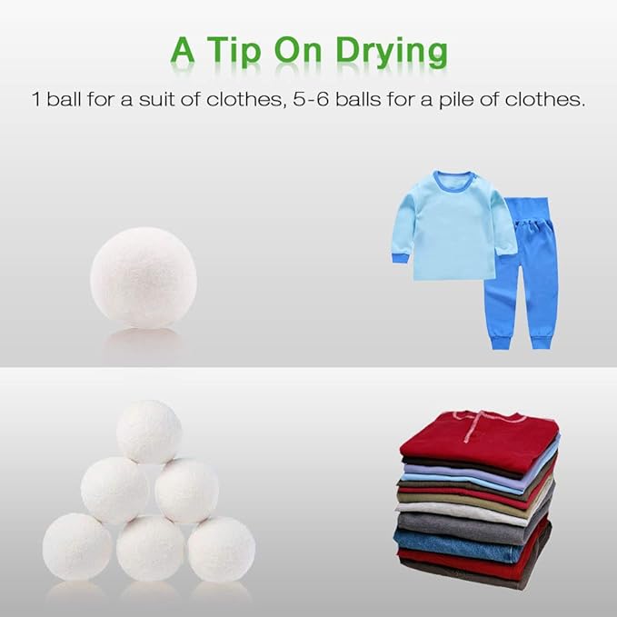 Raffaelo Wool Ball, Wool Dryer Balls XL Premium Reusable Natural Fabric Softener Pet Fur Hair Remover - Set of 6PCS (White)