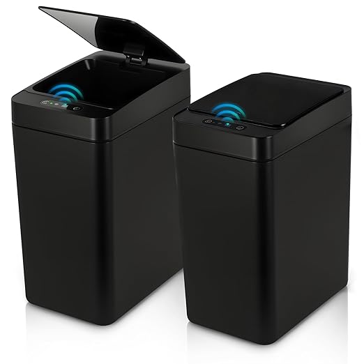 2 Pack Automatic Trash Can Touchless with Lid – 2.5 Gallon Slim Bathroom Trash can，Ideal for Kitchen, Bedroom, Living Room & Office (Black)