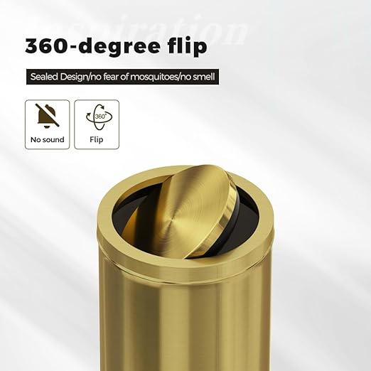30L/8GAL Gold Brass Kitchen Trash Can,Tall Commercial Garbage can，Large Capacity FILP lid Trash can for Kitchen,Shopping mall,Elevator gate,Airport, Hotel,Commercial (Gold)