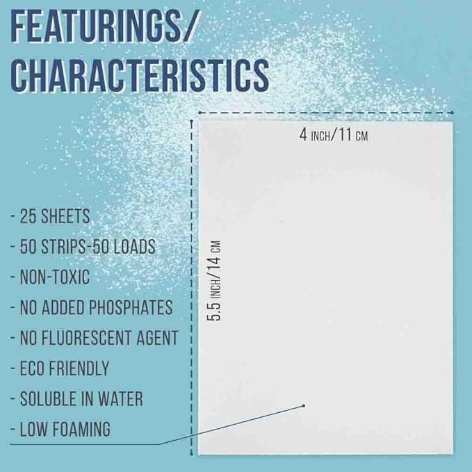 Laundry Detergent Sheets - 50 Strips (25 Sheets) | Earth Friendly Fresh Scent Plastic Free Travel Laundry Soap