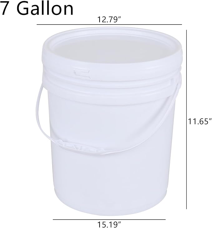7 Gallon White Plastic Bucket Pail Container with Lids, Food Grade Bucket Pail with Airtight Lid, 4 Pack