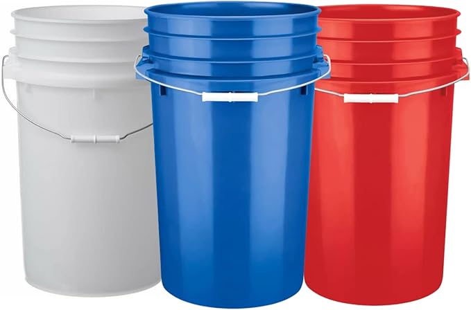 House Naturals 7 Gallon Food Grade Plastic Bucket with Airtight Screw on lid (Pack of 3 containers) Made in USA
