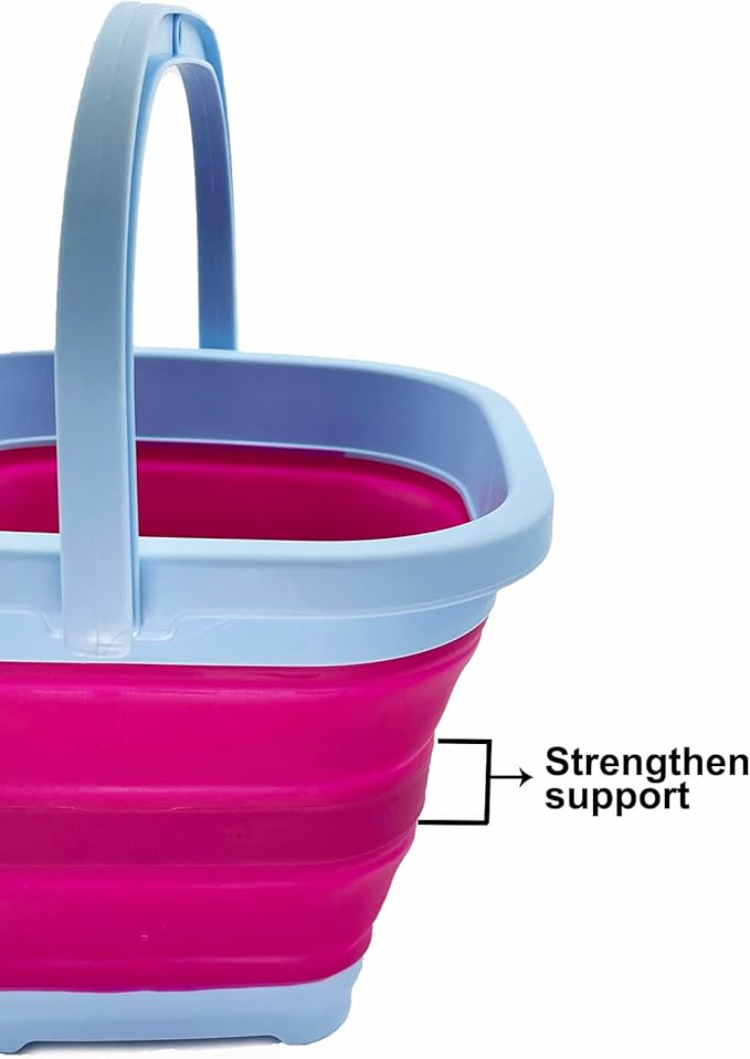 SAMMART Collapsible Rectangular Cleaning Bucket 5L (1.3 Gallon)- Foldable Camping Beach Sand Water Pot Pail- Portable Space Saving Tub for Household, Outdoor Washing (Cool Blue/Flamingo (Set of 2))