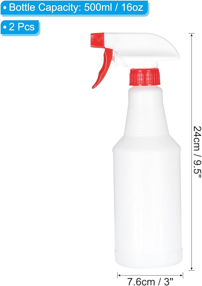 PATIKIL 500ml/16oz Plastic Spray Bottles, 2pcs Adjustable Nozzle Leak Proof Empty Water Mist Stream Sprayer for Cleaning Solutions Plants Hair, Red