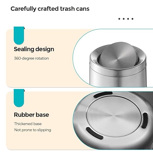 10L / 2.6Gal Small Stainless Steel Sliver Trash Can,Metal Bathroom Garbage can with Lid,Modern Home Décor Wastebasket with Flipping Lid, Garbage Can for Kitchen,Bathroom,Living Room(Silver),