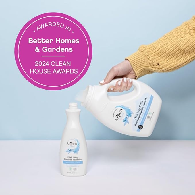 AspenClean Natural Dish Soap and Refill Unscented - 100% Natural, Organic, Baby-Safe, Pet-Friendly, Vegan, Cruelty-Free, Biodegradable - EWG VERIFIED & EcoCert Certified