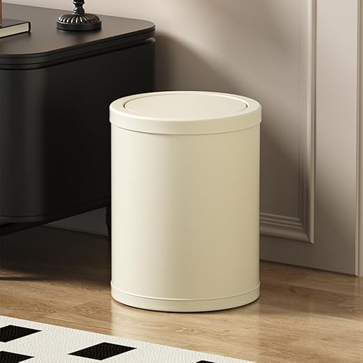 4 Gallon/15L Metal Trash Can with Lid, Bathroom Garbage Can Flipping Lid, Modern, Powder Room, White Waste Baskets, for Bathroom, Commercial, Kitchen, Office, Hotel (15L-White)