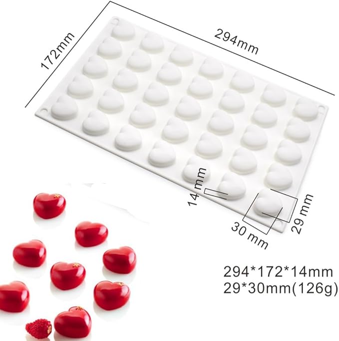 Mini 35 holes Heart Shape Silicone Mold For Candy Chocolate Cake Mould Baking DIY Ice Tray Food Safe Kitchen Accessiories (Lover Heart B_11.76x6.88x0.56 inch)