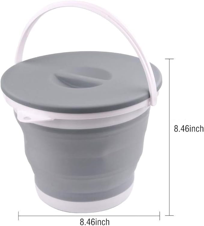 Ahyuan Collapsible Water Bucket with Locking Lid Multifunction Foldable Round Tub Water Pot Portable Water Pail Space Saving Water Container for RV, Camping, Marine, Outdoor Activities and Home (Gray)