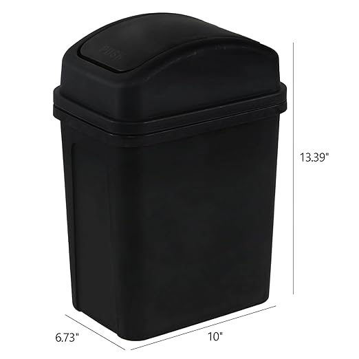 1.8 Gallon Plastic Trash Can, Small Swing Top Trash Can, Black