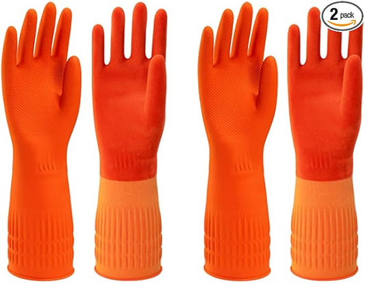North Tower Kitchen Washing Room Gloves Fleece Lined, Reusable, Waterproof with Extra-Long Cuff & Anti-Slip Design for Household & Kitchen Use,15",2 Pairs Small