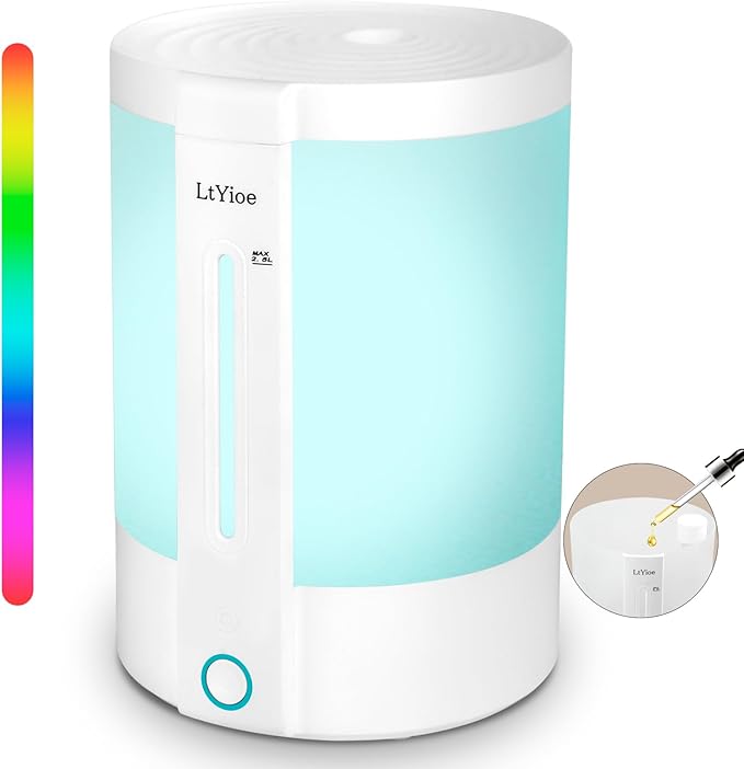 Top Fill Humidifiers for Bedroom, 8-Colorful Lights, 2.5L Tank, Easy Fill&Clean, Ultra-Quiet Cool Mist with Essential Oil Diffuser, Touch Buttons, 3 Mist Modes, Auto Off, for Office, Home,16H.