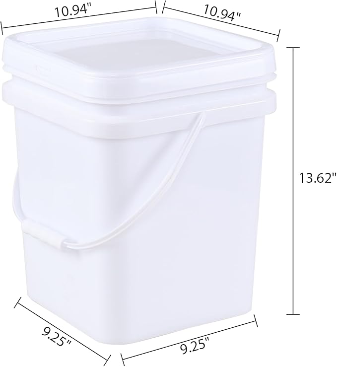 4 Pcs 5 Gallon Plastic Bucket with Airtight Lid, Square Food Plastic Bucket Pail, Heavy Duty Reusable Water Bucket with Handle