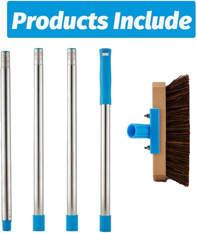 YONILL Heavy Duty Deck Brush with Long Handle - 60" Floor Scrub Brush with Stiff Natural Palmyra Bristles, Outdoor Scrubber Brushes for Cleaning Rough Surface, Concrete Floor, Patio, Garden, Sidewalk