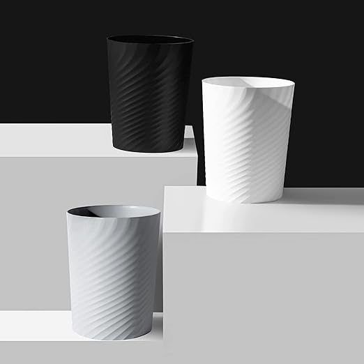 UUJOLY Plastic Small Trash Can Wastebasket, Garbage Container Basket for Bathrooms, Laundry Room, Kitchens, Offices, Kids Rooms, Dorms, 1.8 Gallon, Black, 3 Pack