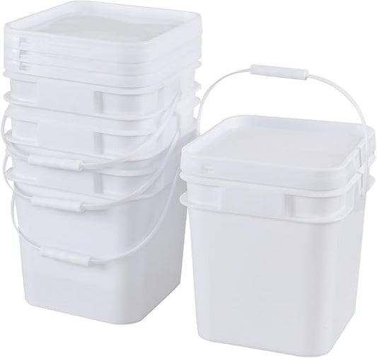 3 Gallon Plastic Bucket with Lid, 4-Pack Square Bucket Pail Food Grade, White