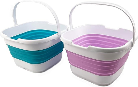 SAMMART 9.5L (2.5 gallon) Collapsible Rectangular Handy Bucket (Ceramic Blue/Pale Purple(Set of 2))
