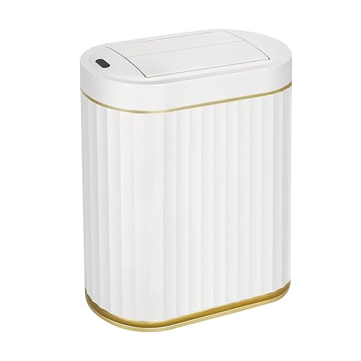 ELPHECO Bathroom Trash Can with Lid Butterfly, Motion Sensor Trash Can Bathroom Decor Automatic Garbage Can Wastebasket Bathroom Accessories, Kitchen, Living Room, Office, White Gold