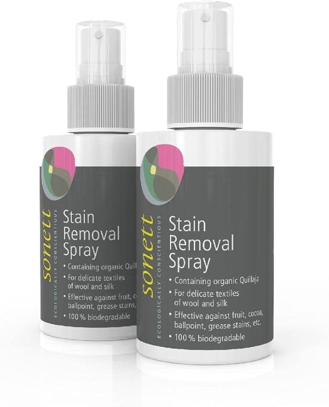 Sonett Organic Stain Removal Spray [Pack of 2]- Effective Stain Remover For Clothes Against Fruit, Pen, Grease Stains- Natural Instant Spot Remover For All Fabric Types- Vegan Clothes Stain Remover