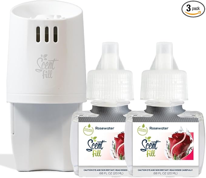 Scent Fill Rosewater Plug in Air Freshener, Scented Oil Refills, 2 Plug in Refills & Diffuser - Air Fresheners for Home, Bathroom, Kitchen, & More - Room Fresheners