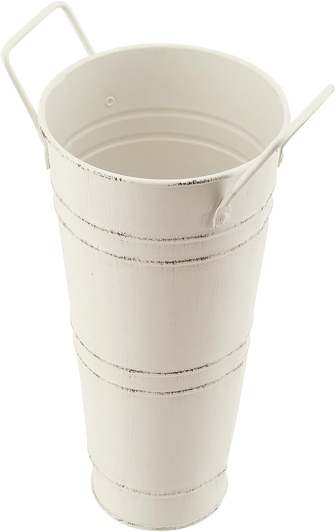 8 Pack 9 Inch Tall Galvanized Flower Bucket, Beige Farmhouse French Flower Bucket with Handle, Rustic Vintage Metal Vases for Flower, Centerpieces, Floral Wedding Arrangements