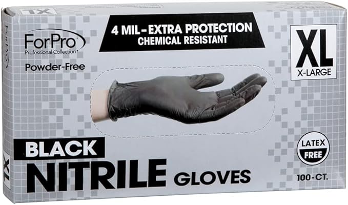 ForPro Professional Collection Disposable Nitrile Gloves, Chemical Resistant, Powder-Free, Latex-Free, Non-Sterile, Food Safe, 4 Mil, Black, X-Large, 1000-Count