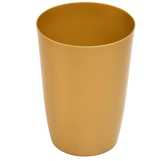 Mini Waste Basket - Durable Small Plastic Garbage Trash Can Bin - Lidless Open-Top Rectangular Slim Profile for Compact Spaces - Suitable for Home, Bathroom, Office, Bedroom & More, Soft Brass
