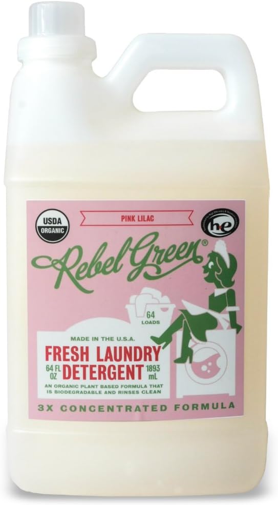 Rebel Green Laundry Detergent, Organic and Sulfate Free Hypoallergenic Laundry Soap, Pink Likal Scent, 64 Load Bottle