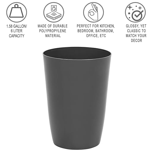 Mini Waste Basket - Durable Small Plastic Garbage Trash Can Bin - Lidless Open-Top Rectangular Slim Profile for Compact Spaces - Suitable for Home, Bathroom, Office, Bedroom, Kitchen and More, Grey