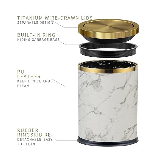 4gallon,Marble Trash Can with Lid,Medium Bedroom Garbage Can,Flip Top Trash Can for Bathroom,Bedroom,Kitchen,Living Room(Marble)