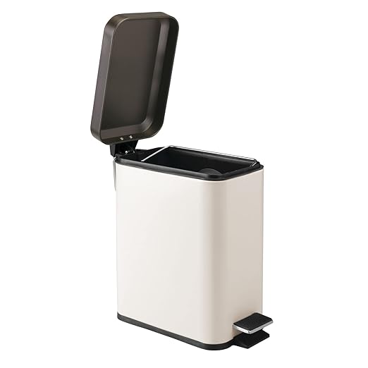 mDesign Small Modern 1.3 Gallon Rectangle Metal Lidded Step Trash Can, Compact Garbage Bin with Removable Liner Bucket and Handle for Bathroom, Kitchen, Craft Room, Office, Garage - Vanilla/Bronze