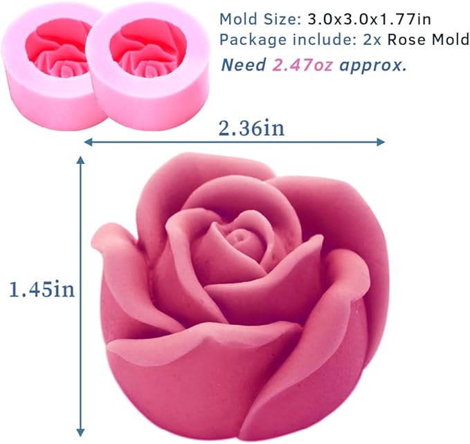 3D Rose Silicone Molds, 2PCS Big Rose Resin Candle Mold, Bloom Flower Silicone Fondant Mold for Handmade Chocolate Candy Cake Dessert Soap Wax Candle Polymer Clay Art Craft