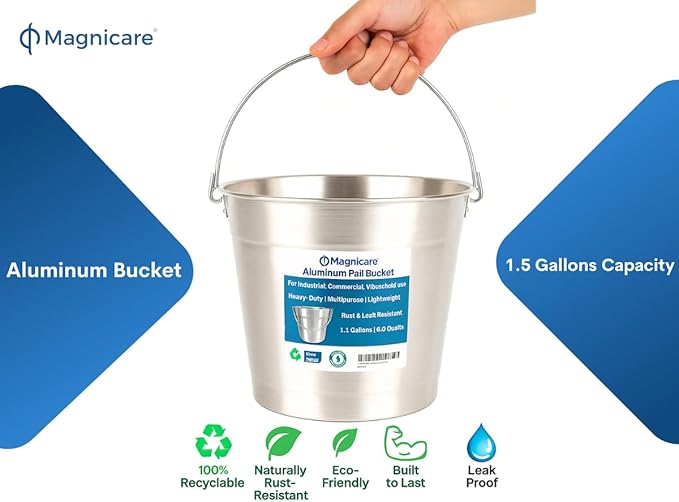 Aluminum Small Metal Bucket with Handle – Ideal Flower Bucket for Garden or Beer, Party, Ice | Buckets for Drinks, Storage, Decor – 1.5 Gallon Capacity