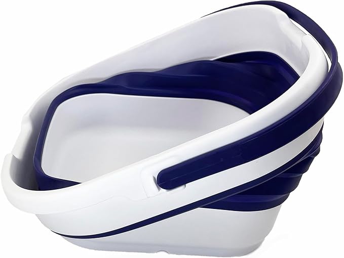 SAMMART 9.5L (2.5 Gallon) Collapsible Rectangular Handy Basket/Bucket (White/Navy Blue)