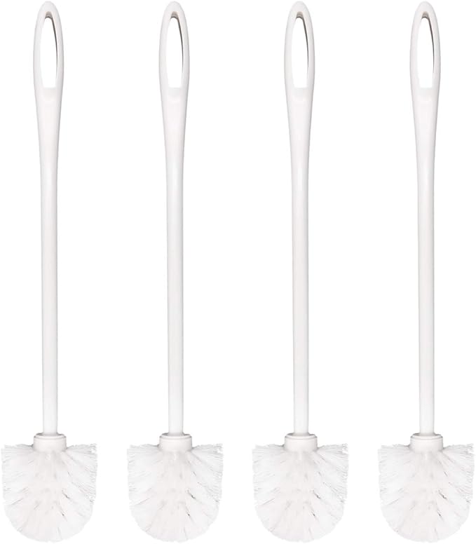 Toilet Brush White Soft Bristle Long Handle Toilet Brush and Holder Eco Plastic Toilet Bowl Brush Cleaner -14.17 inch Handle Length (4 Pack)