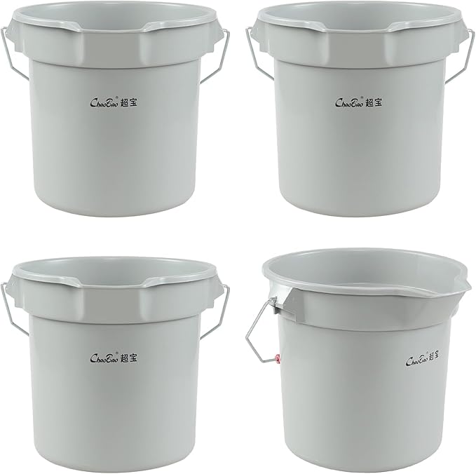4 Packs 14 Quart Commercial Cleaning Pail, Round Utility Bucket with Handle, Plastic Water Container Cleaning Bucket