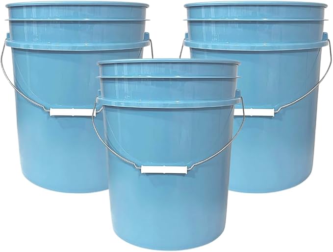 House Naturals 5 Gallon Premium HPDE Plastic Bucket - Made in USA Food Grade Storage Container, BPA Free All Purpose Pail (3, Light Blue)
