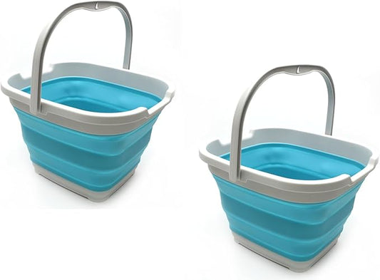 SAMMART 10L (2.6 Gallon) Collapsible Rectangular Handy Bucket (2, Grey/Bright Blue)