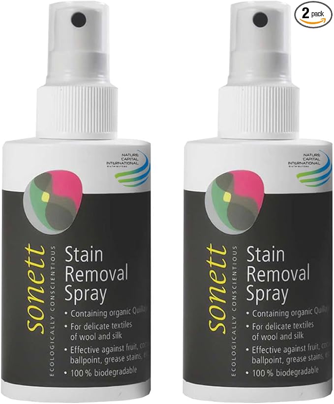 Sonett Organic Stain Removal Spray [Pack of 2]- Effective Stain Remover For Clothes Against Fruit, Pen, Grease Stains- Natural Instant Spot Remover For All Fabric Types- Vegan Clothes Stain Remover