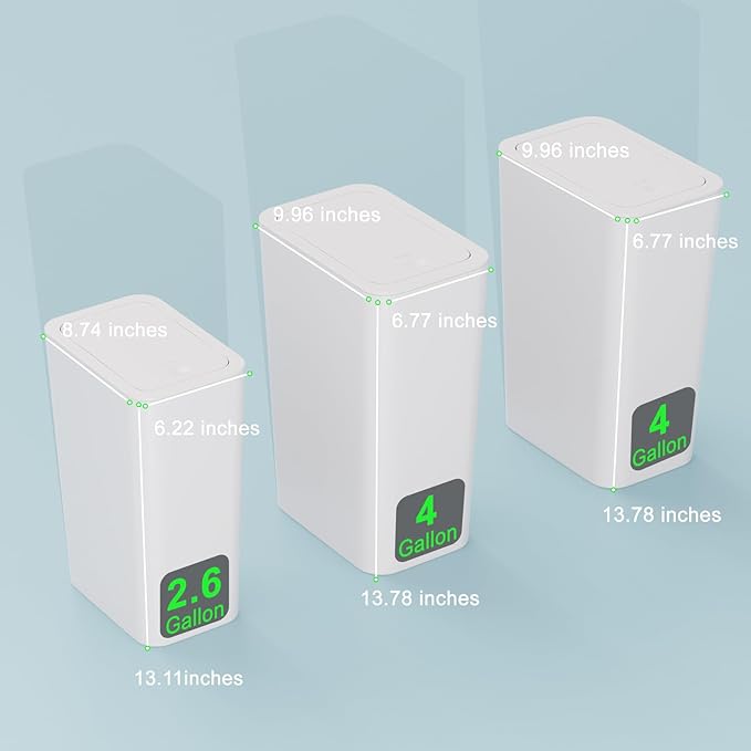 N. NETDOT 3 Pack (2 of 4 Gal & 1 of 2.6 Gal) Small Trash Can with Lid,Bathroom Garbage Can with Pop-Up Lid,Waste Basket for Bathroom,Kitchen,Bedroom,Powder Room,Craft Room,Office,College (Off White)