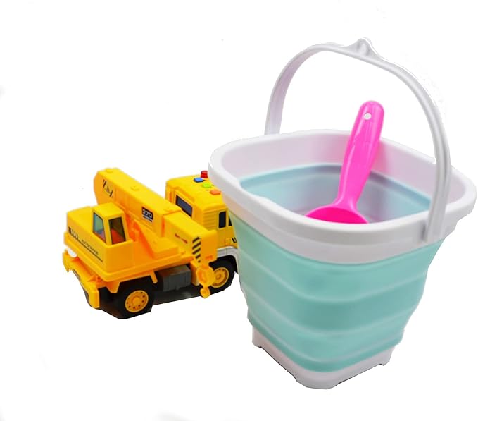 SAMMART 2.6L (0.68 Gallon) Super Mini Sqare Collapsible Plastic Bucket - Foldable Square Tub - Portable Fishing Water Pail - 2 Pieces Box Pack (Lake Green & Pink)
